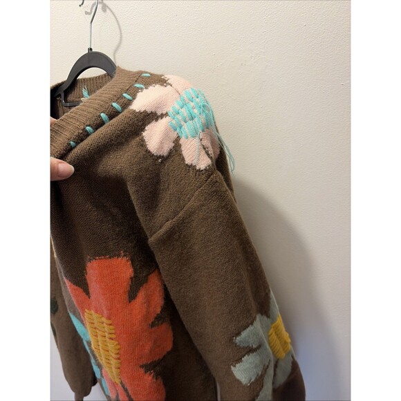 POL Groovy Bloom Balloon Sleeve Floral Sweater  Oversized Women M Hippy Fairy ￼ - Picture 7 of 8